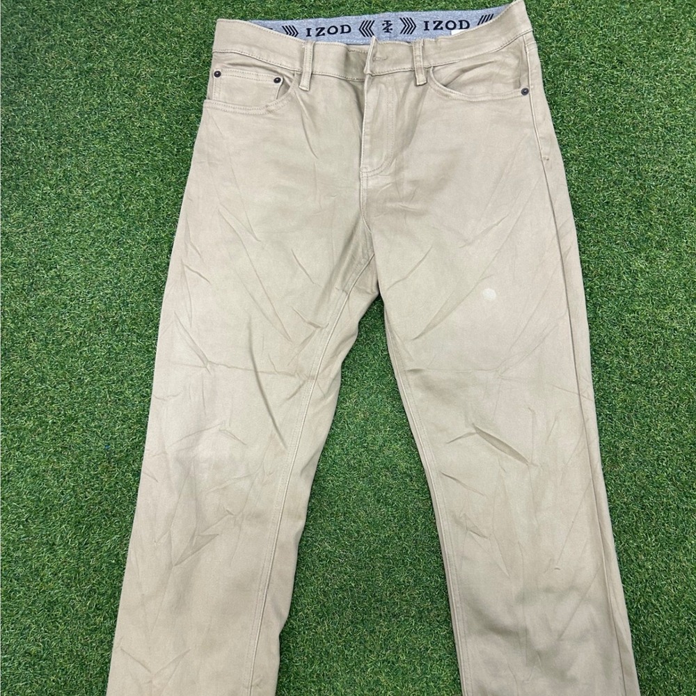 IZOD Mens Regular Fit Khaki Tan Stretch 5-Pocket Pants 32x30 1482703